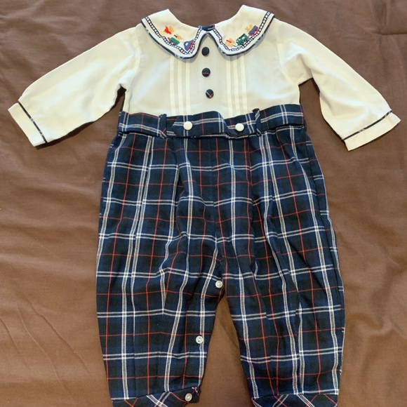 Boys blue and red plaid jumpsuit - Picture 1 of 3